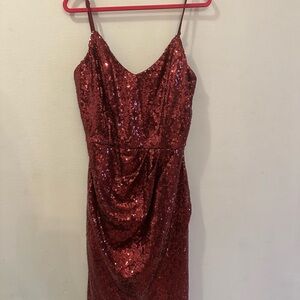 Red Burgundy Sequin Mini Party Elegant Sparkle Dress